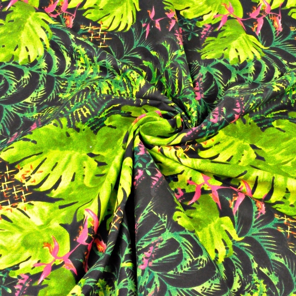 liście zielone palmowe ze storczykiem różowy na czarnym tle - 220cm