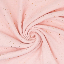 Imagén: Tkanina MuÅlin baweÅniany double gauze ciemny morelowy rÃ³Å¼ (Cloud pink) w zÅote kropki