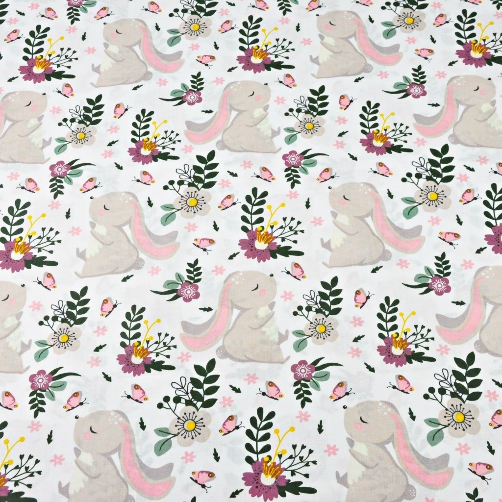 Bawełna króliki na zielono fioletowej łące na białym tle