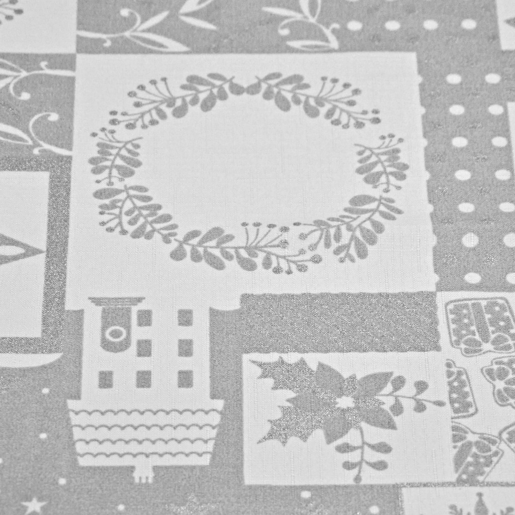 Tkanina dekoracyjna biało szary posrebrzany świąteczny patchwork