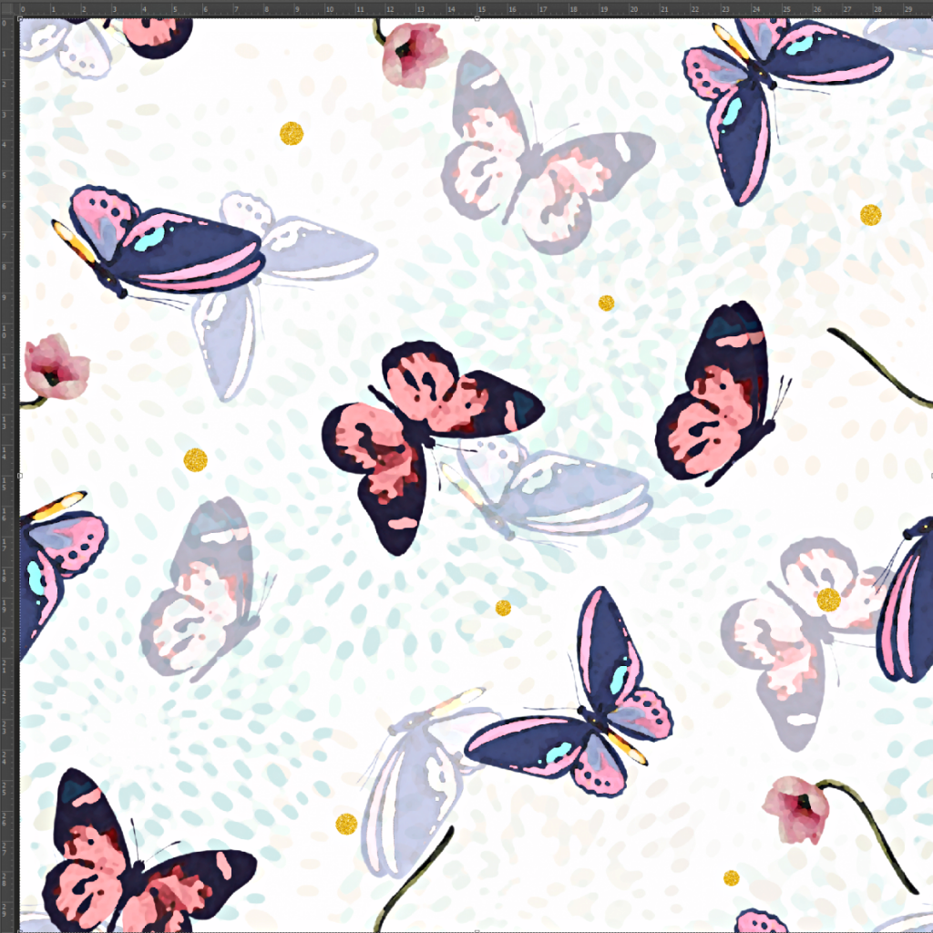 Dzianina bawełniana Interlock druk cyfrowy - motyle fioletowe na białym tle