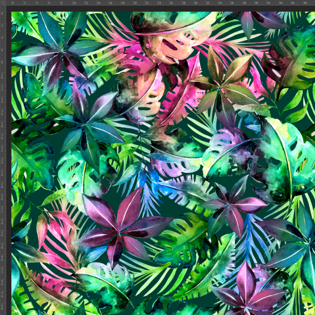 Dresówka z pętelką dżungla kolorowa na ciemno zielonym tle  - druk cyfrowy