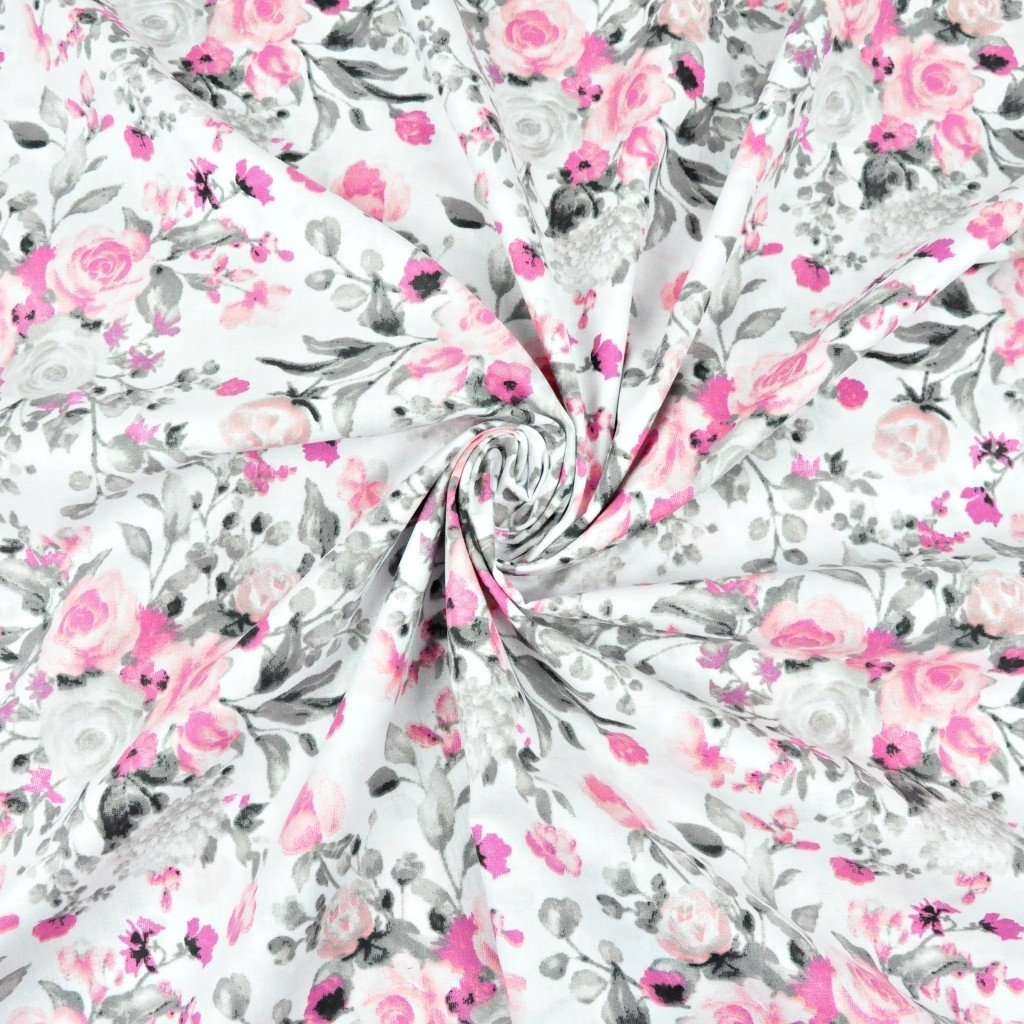 kwiaty bukiety różowo-szare na białym tle - 220cm