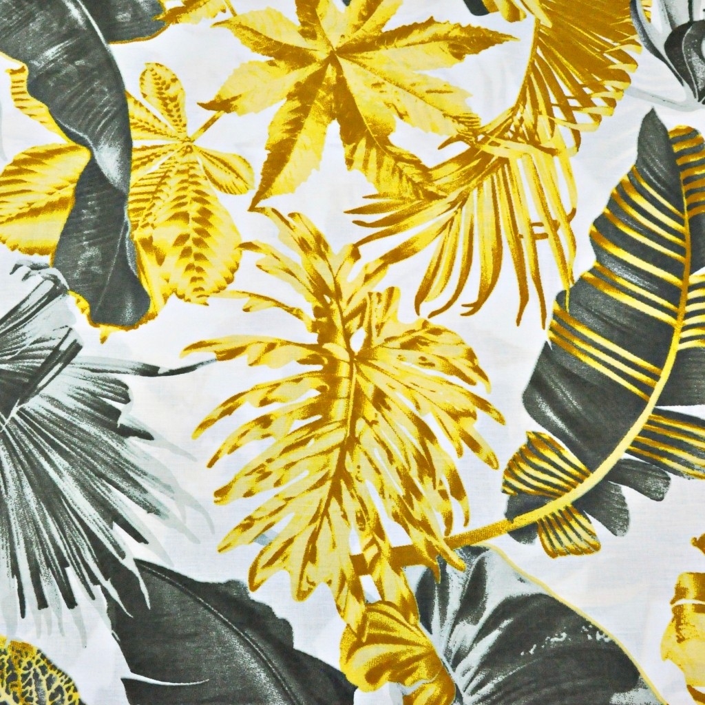 liście duże szaro-oliwkowe złote na białym tle - 220cm