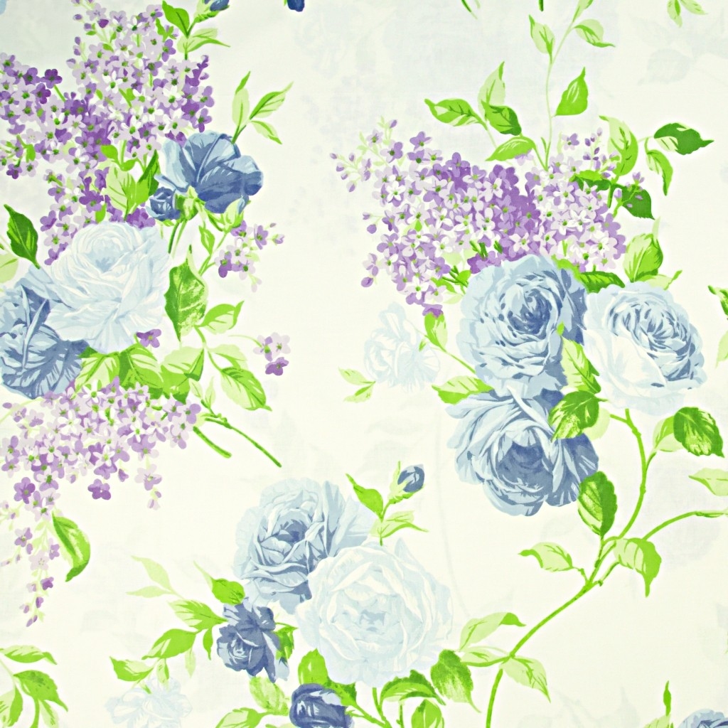 kwiaty róże niebieskie na ecru tle - 220cm