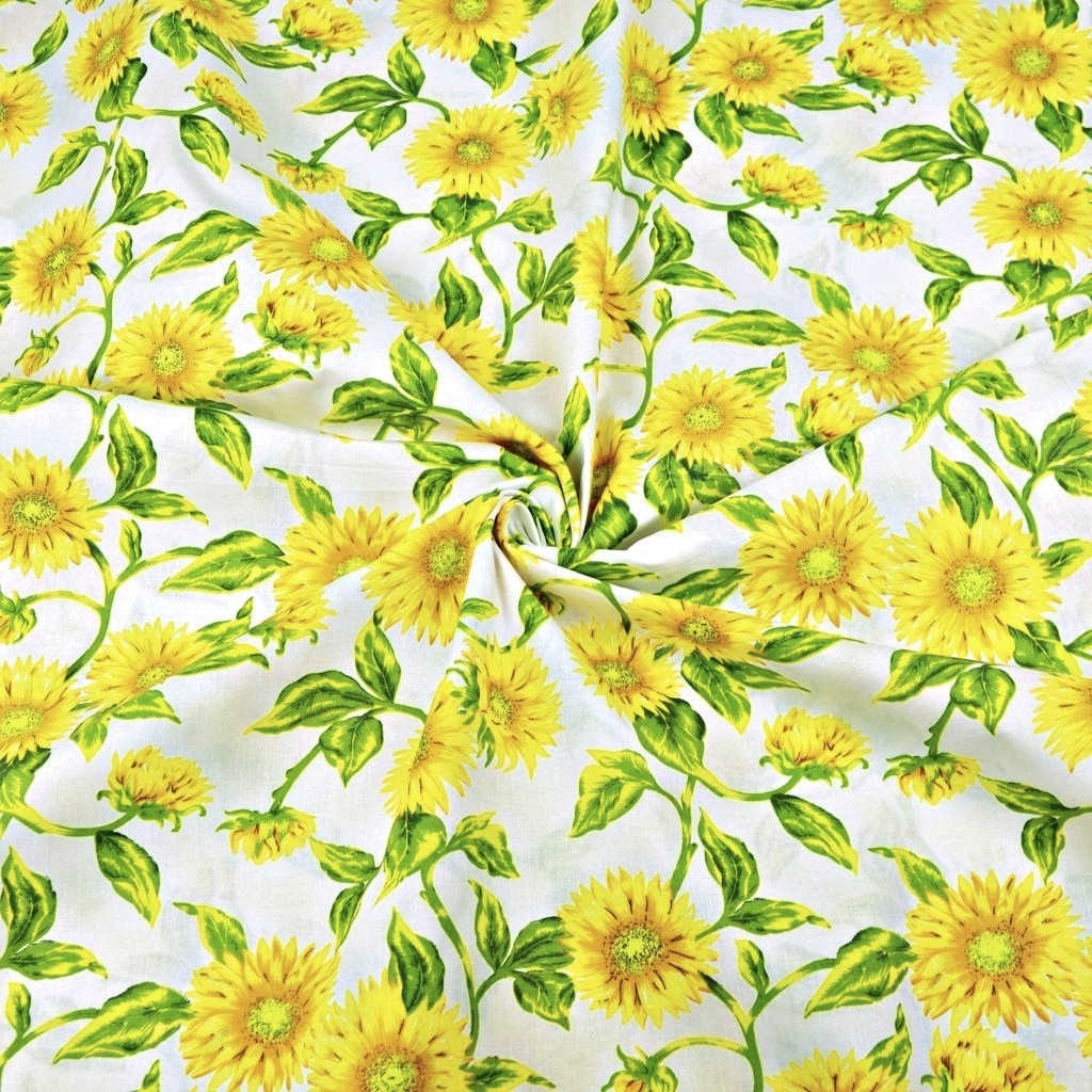 Bawełna kwiaty słoneczniki na białym tle