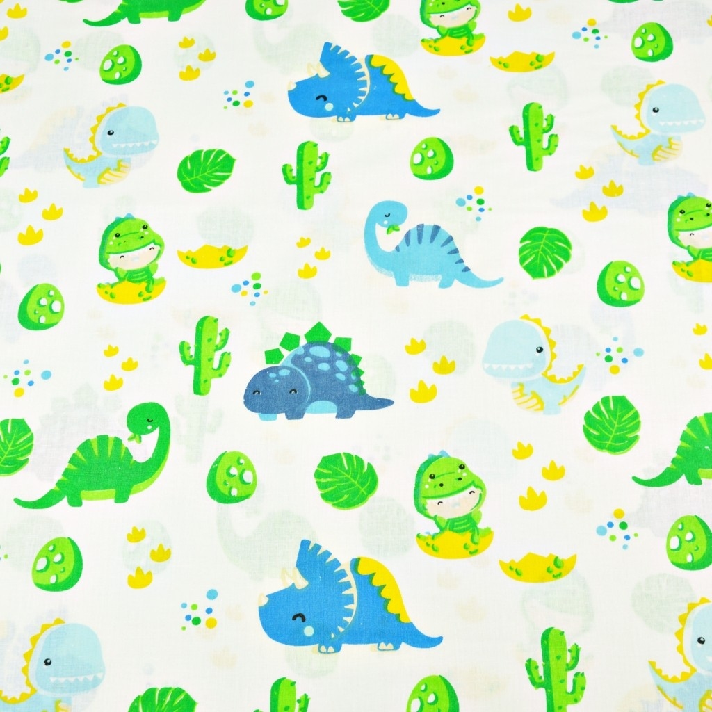 Dinozaury baby zielono niebieskie na białym tle