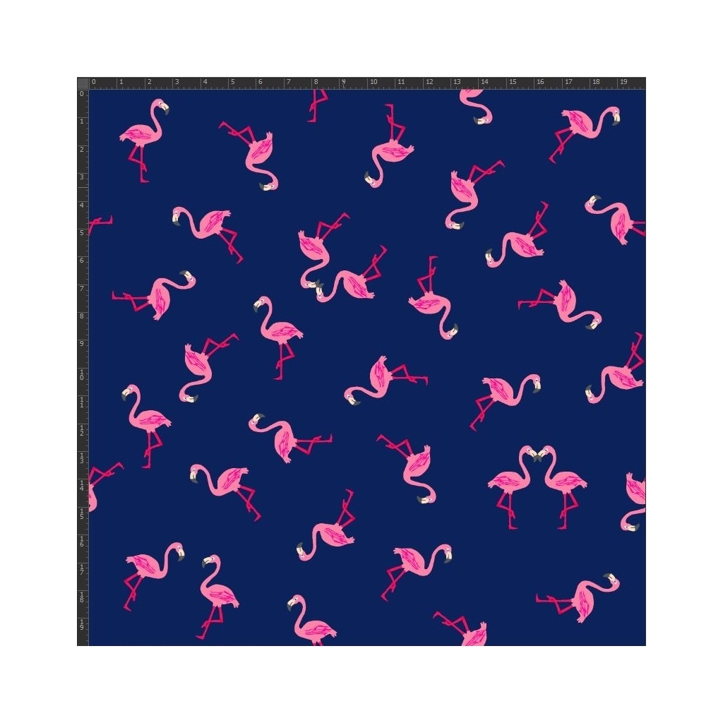 Dzianina Jersey druk cyfrowy - flamingi różowe na granatowym tle