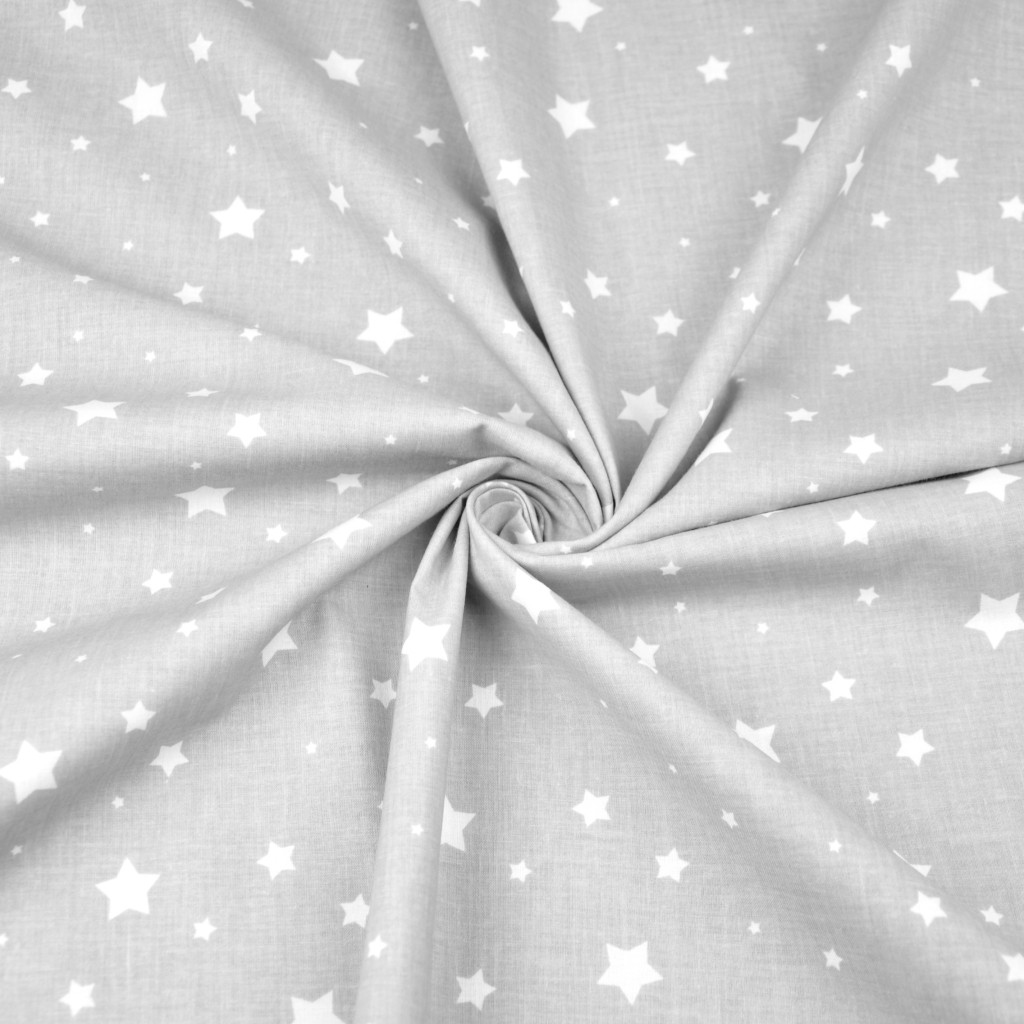 Tkanina bawełniana gwiazdki różne białe na szarym tle