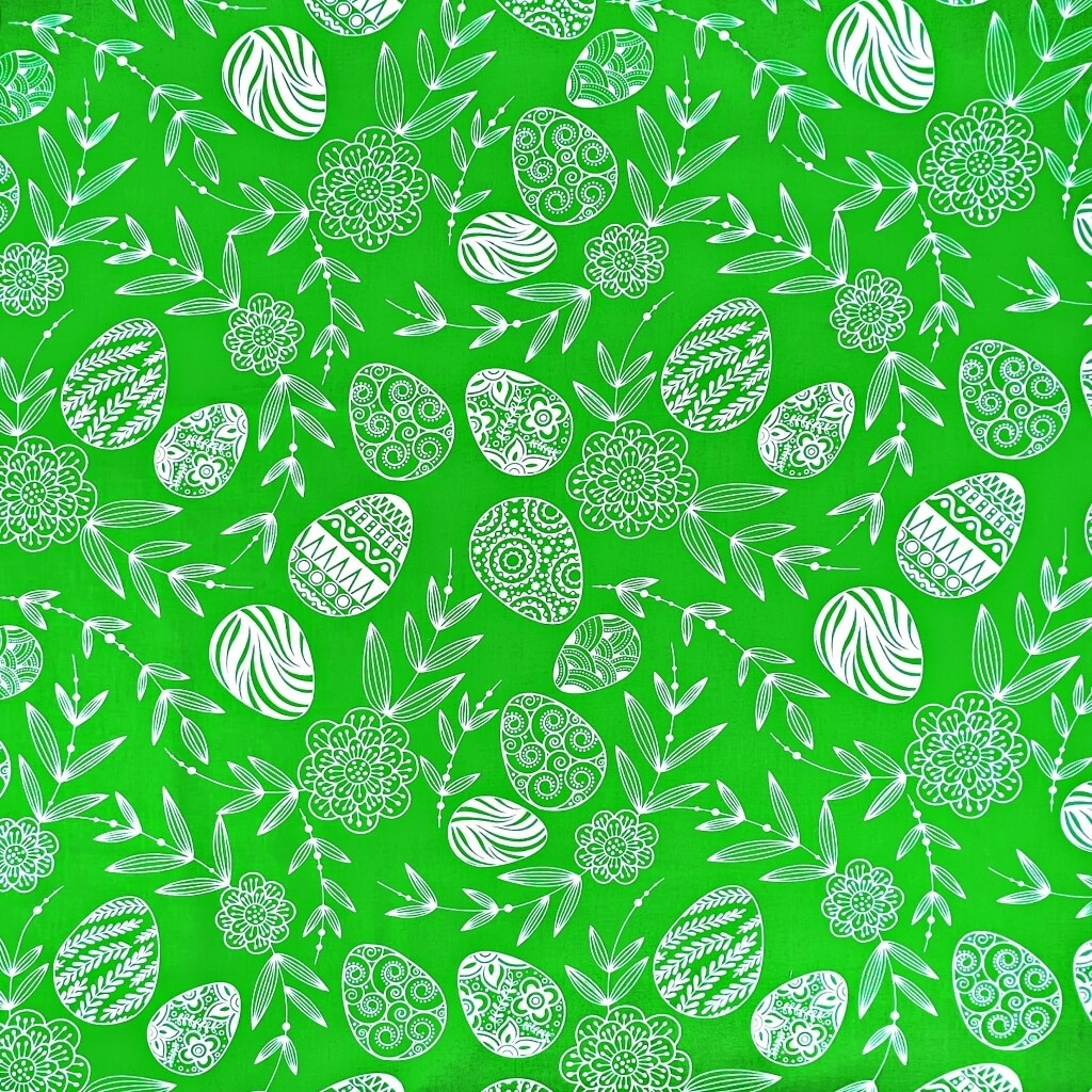 Tkanina bawełniana wzór wielkanocne pisanki na zielonym tle