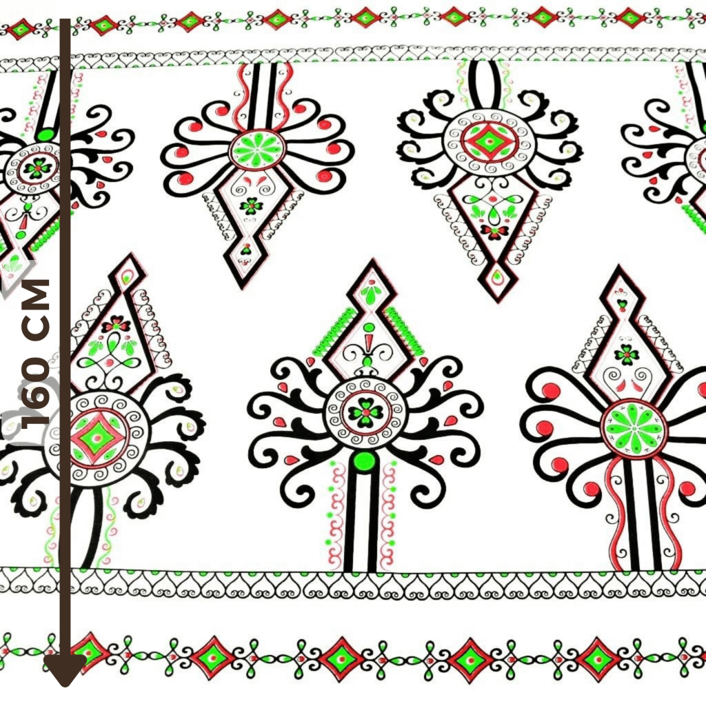 Tkanina bawełniana wzór folkowy parzenice na białym tle