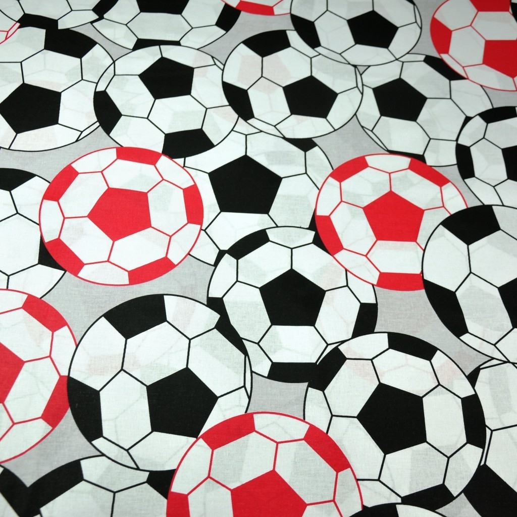 Tkanina w Piłki 3D czarno czerwone na szarym tle