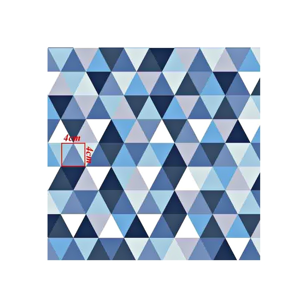 Tkanina w trójkąty duże biało niebieskie