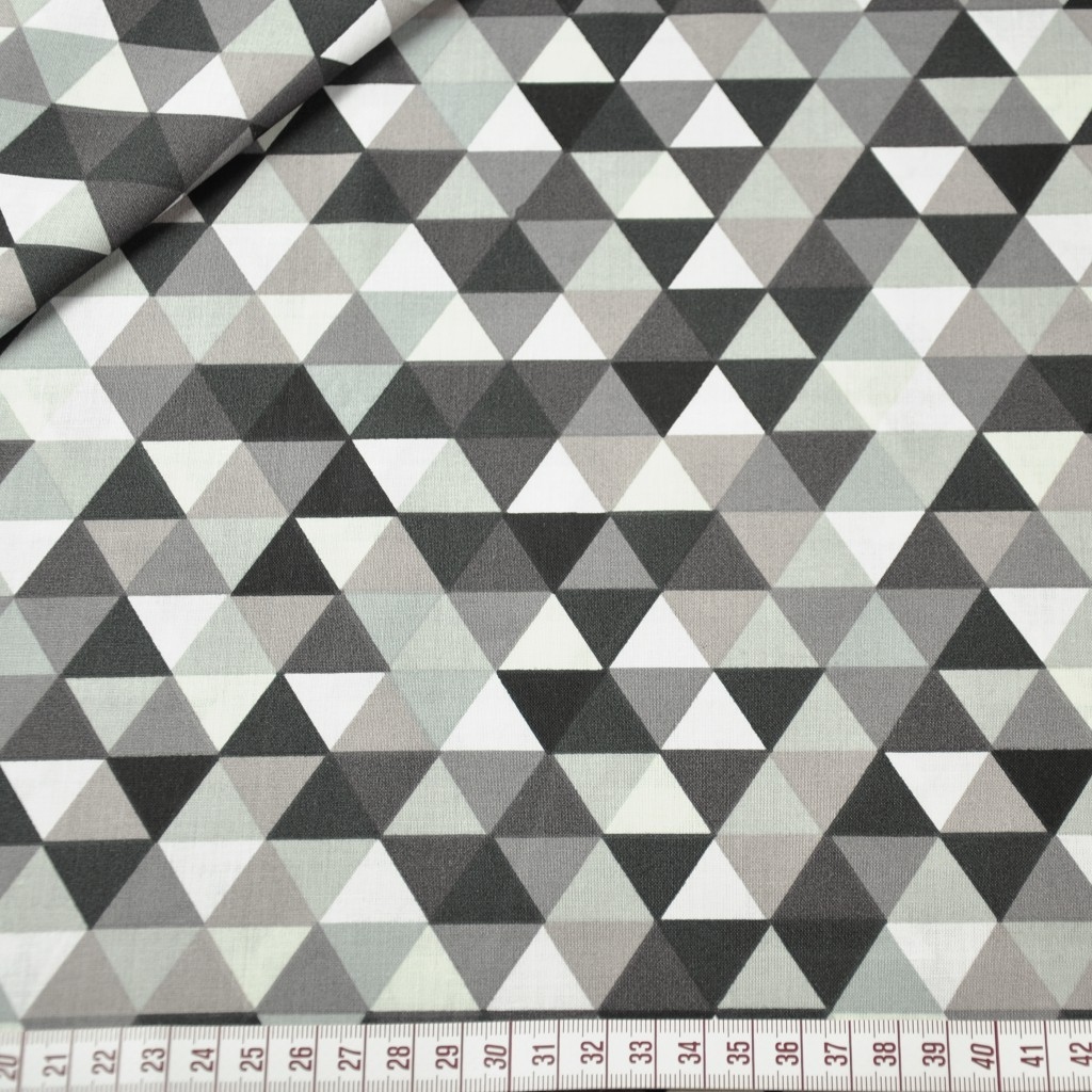 Tkanina w trójkąty małe kolorowe szaro brązowe na białym tle