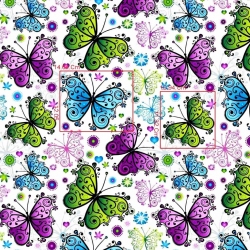 Imagén: motyle zielono niebiesko fioletowe na biaÅym tle