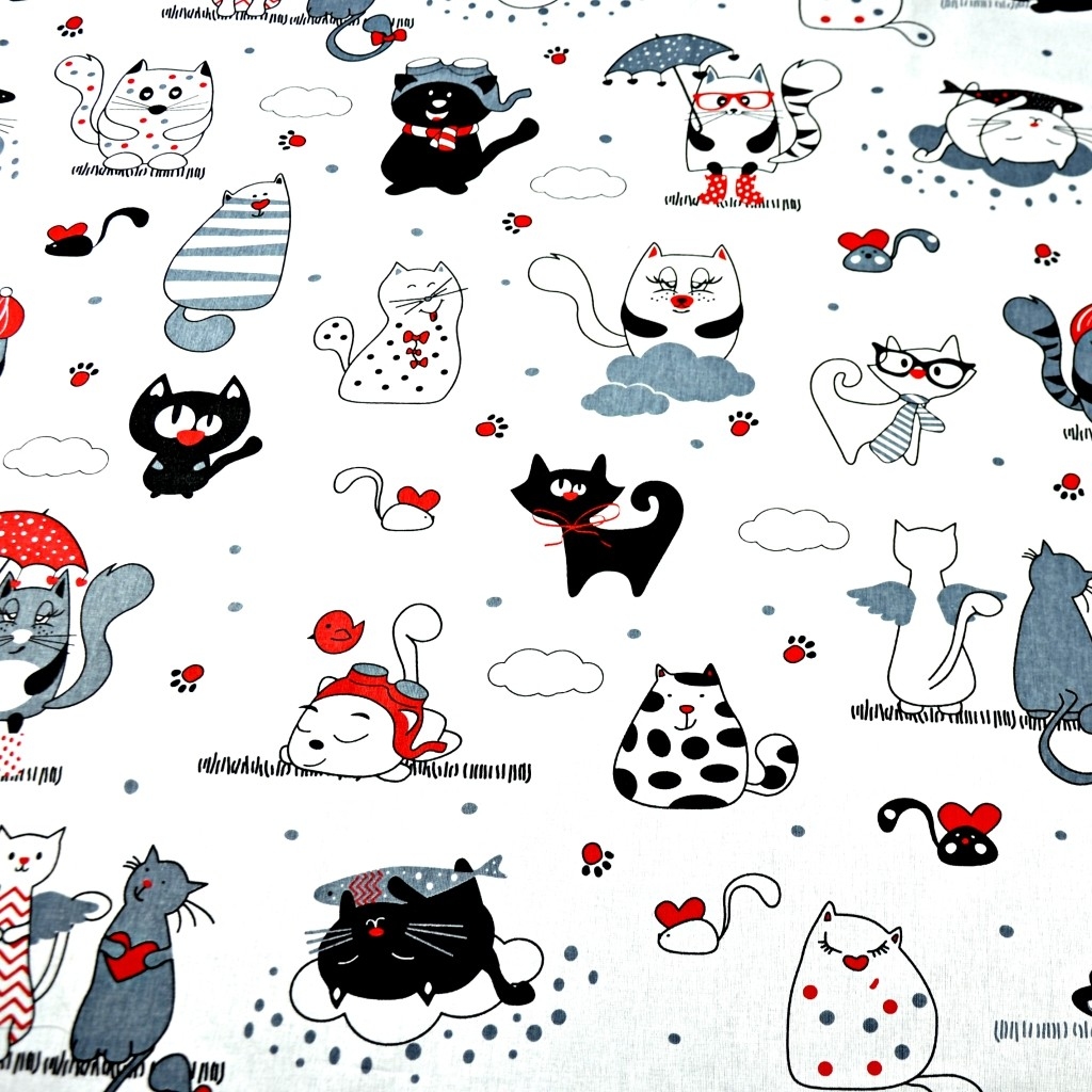 Tkanina w kotki szalone z czerwonym na białym tle