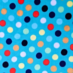 Imagén: Tkanina Polar plus kropki kolorowe niebieskie tÅo