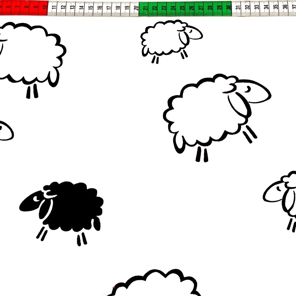 Tkanina w owieczki kontury czarne na białym tle