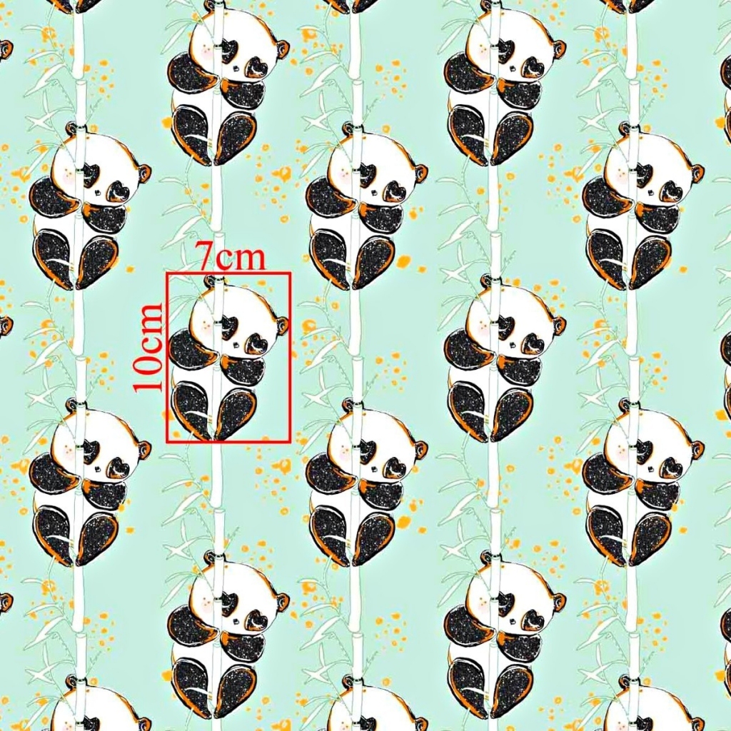 Tkanina złocona pandy z bambusem na miętowym tle