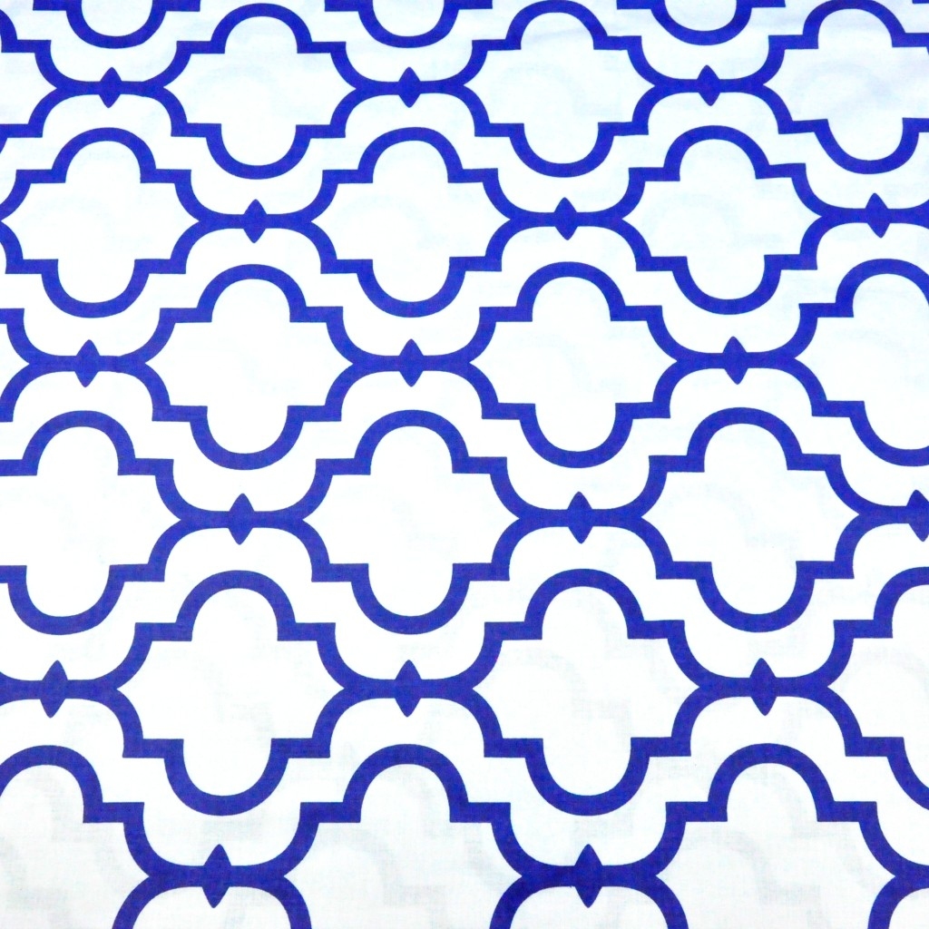 Tkanina Mozaika orientalna granatowa na białym tle