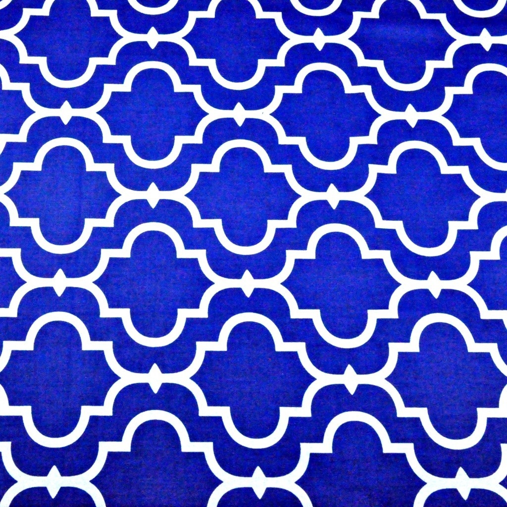 Tkanina Mozaika orientalna biała na granatowym tle