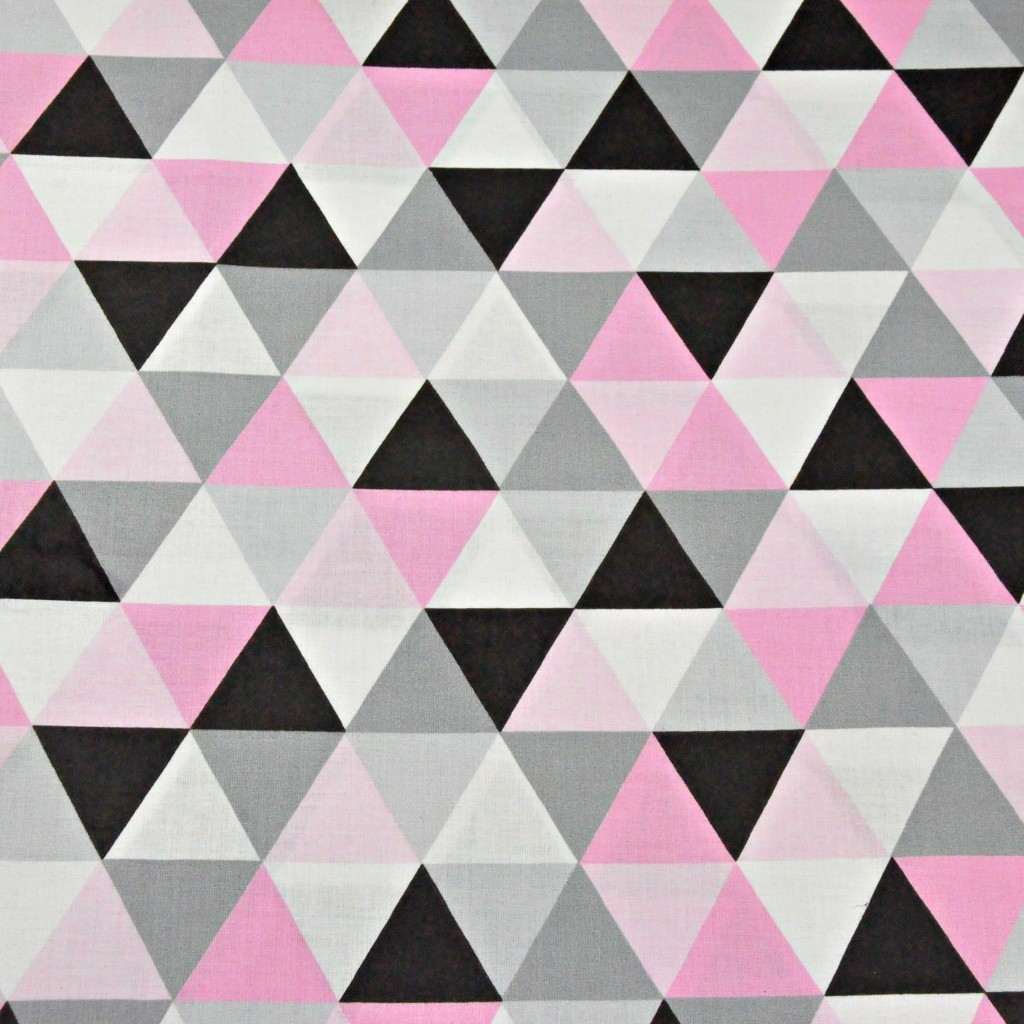 Tkanina w trójkąty duże szaro różowe na białym tle