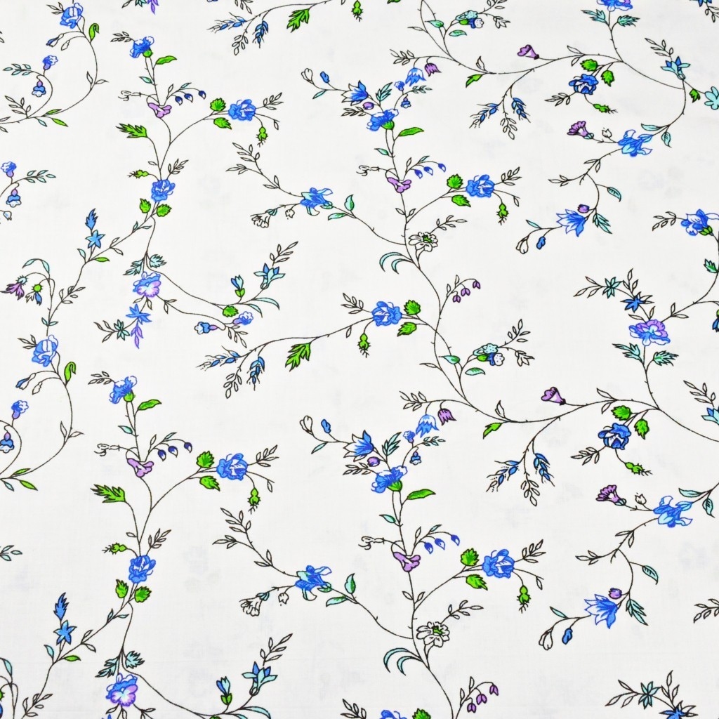 Tkaniny w kwiaty goździki niebieskie na białym tle