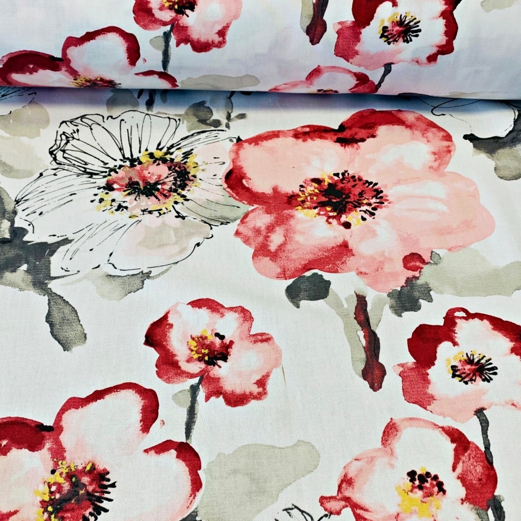 Tkanina Dekoracyjna drukowana w kwiaty maki malowane