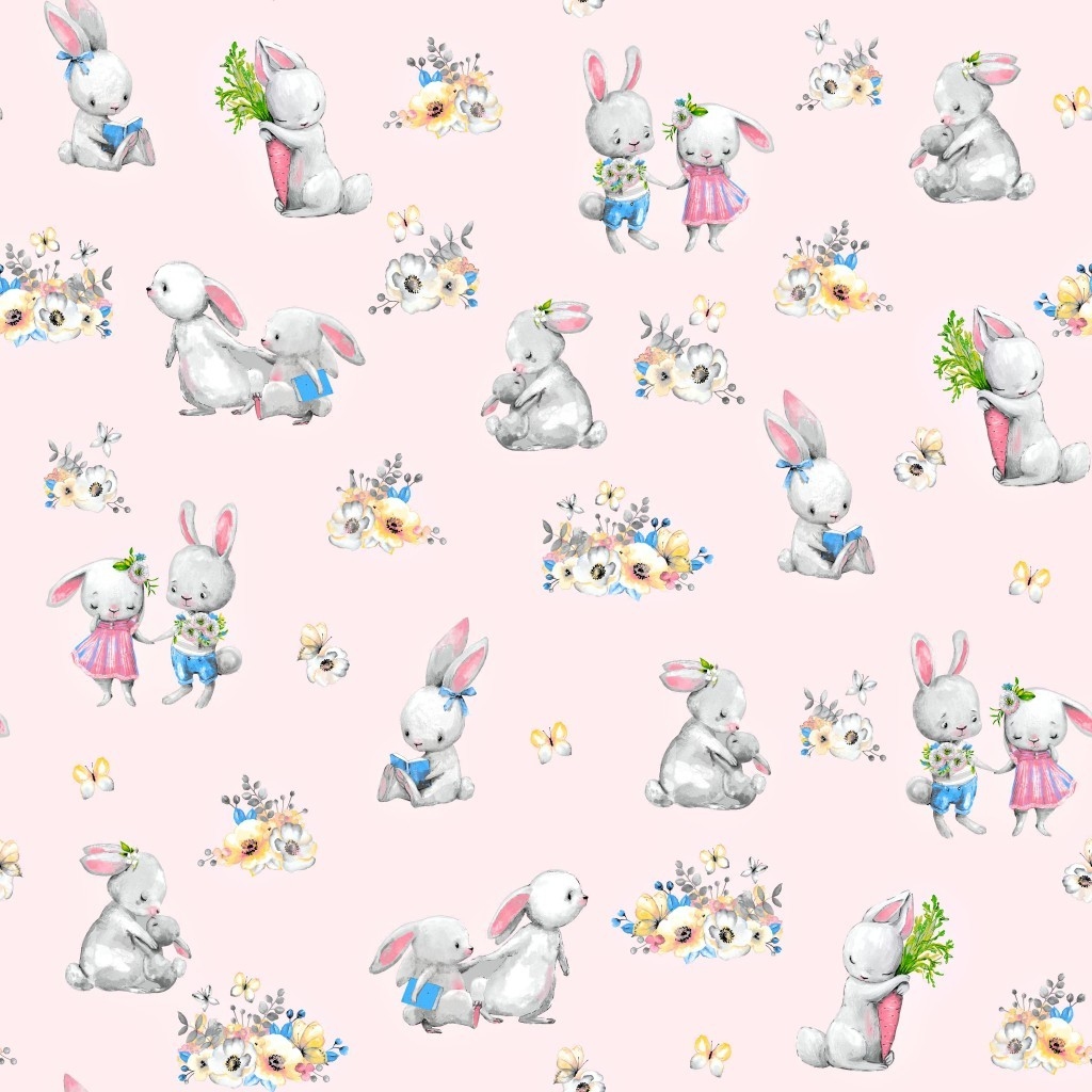 Tkanina zakochane króliki na różowym tle