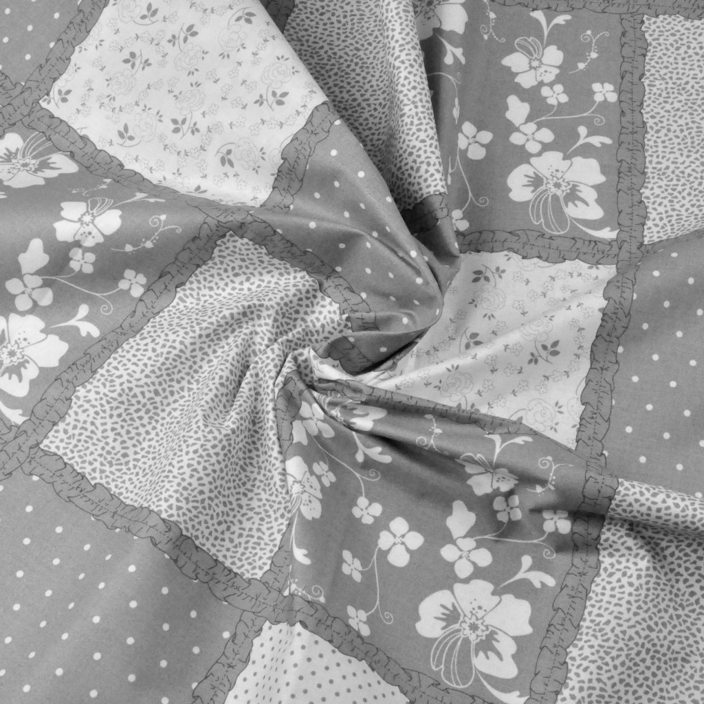 Tkanina w patchwork kwiaty kropki szaro biały