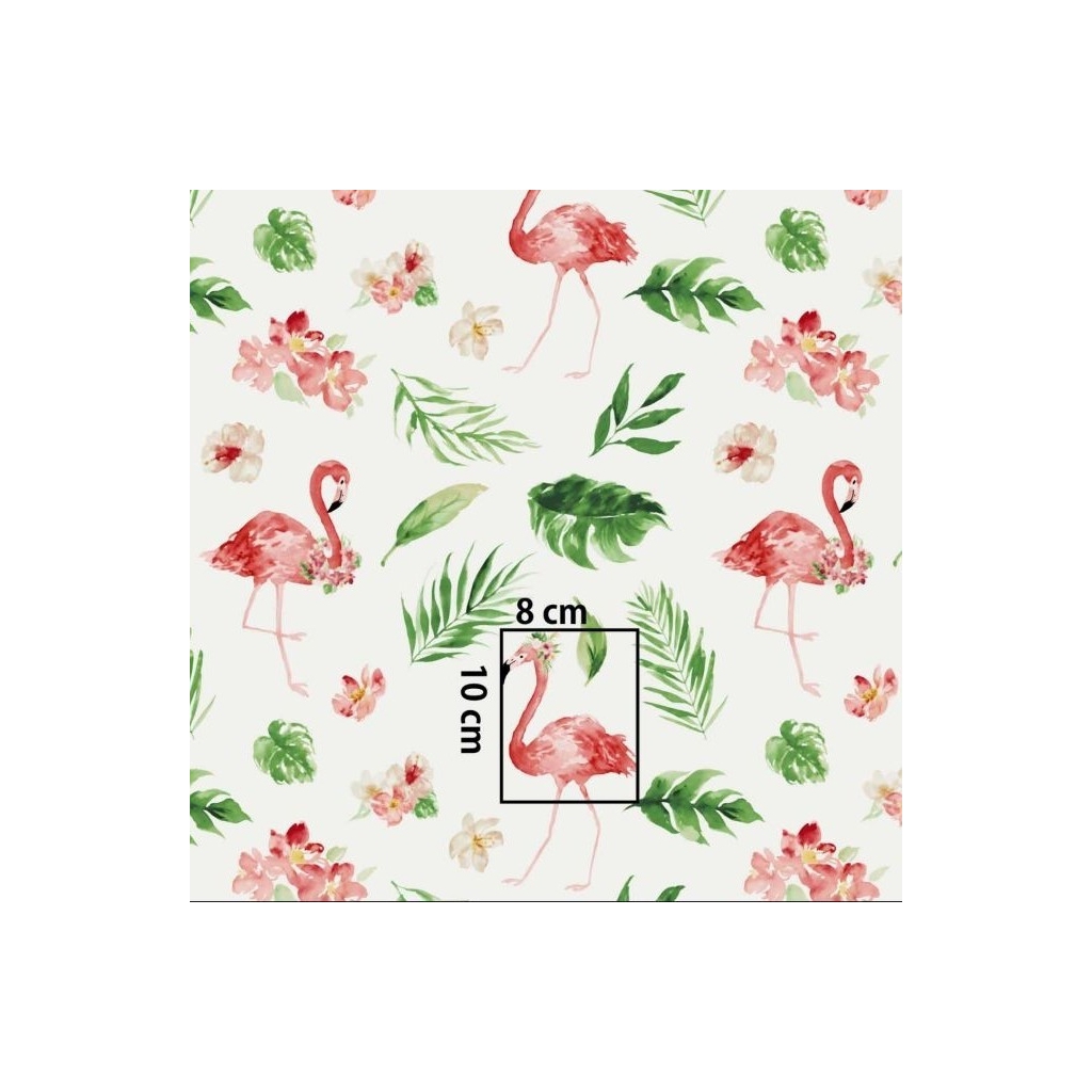 Tkanina w flamingi z kwiatami i liśćmi na białym tle