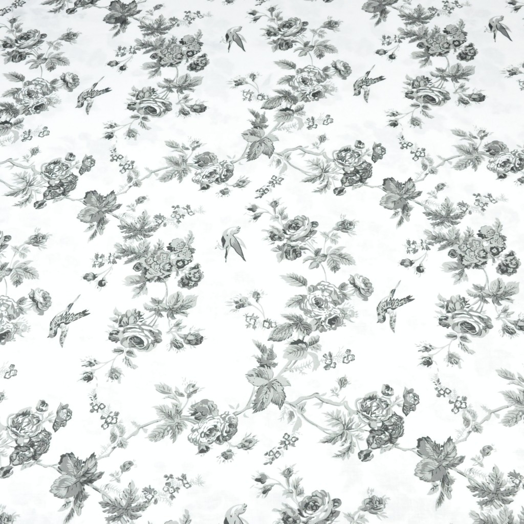 różyczki szare z ptaszkami na białym - 220 cm