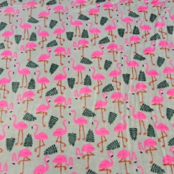 Imagén: Tkanina Polar plus rÃ³Å¼owe flamingi na szarym tle