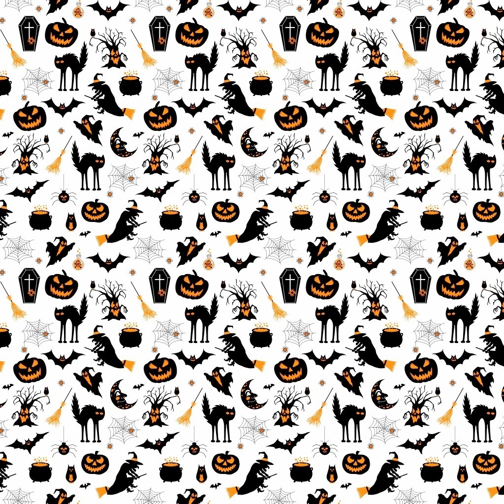 Tkanina Wzór halloween czarno pomarańczowy na białym tle