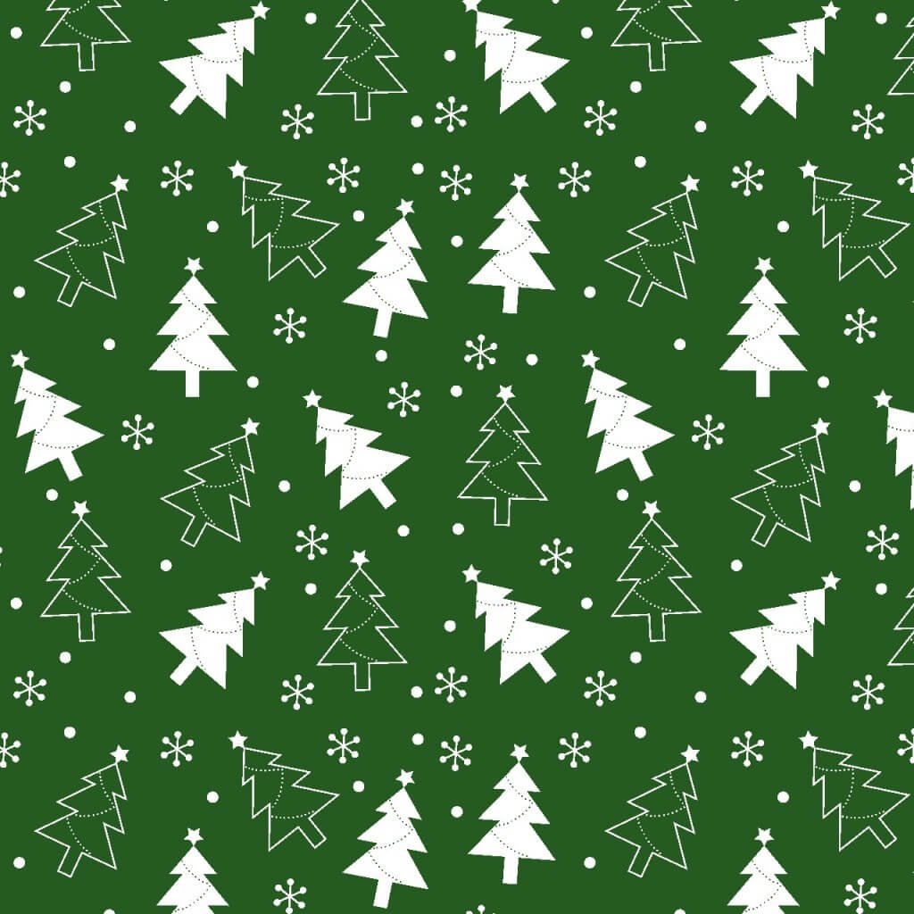 Wzór świąteczny choinki białe na zielonym tle