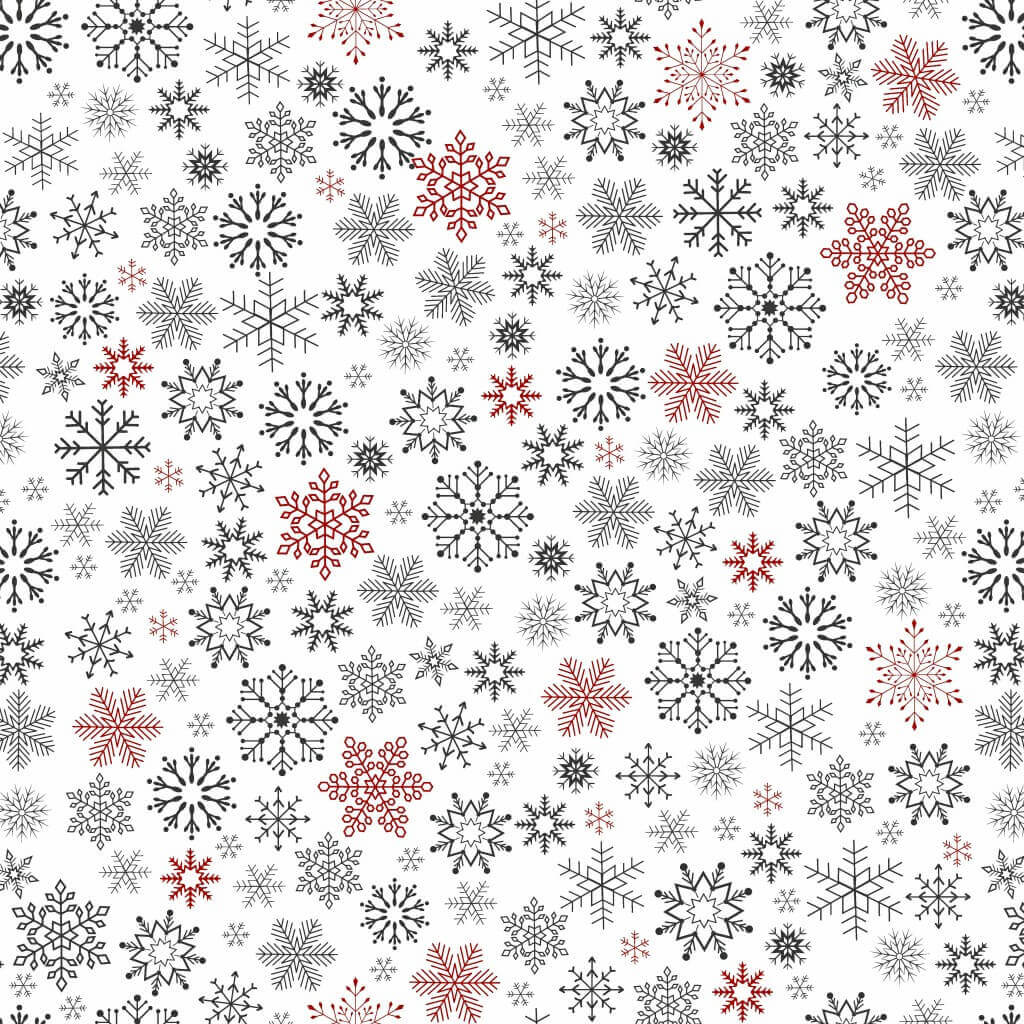 wzór świąteczny śnieżynki czerwono grafitowe na białym tle