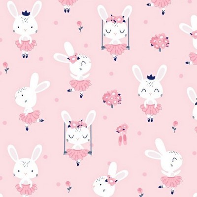 Tkanina w króliki na huśtawkach na różowym tle 